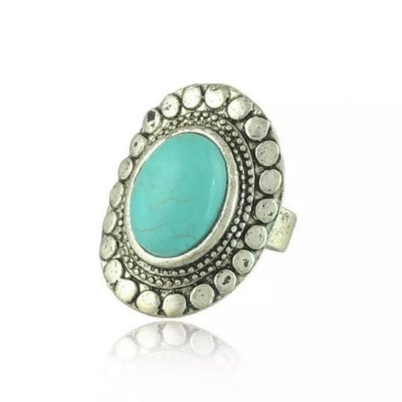 New! Women's Boho Oval Turquoise Statement Ring - Picture 1 of 1